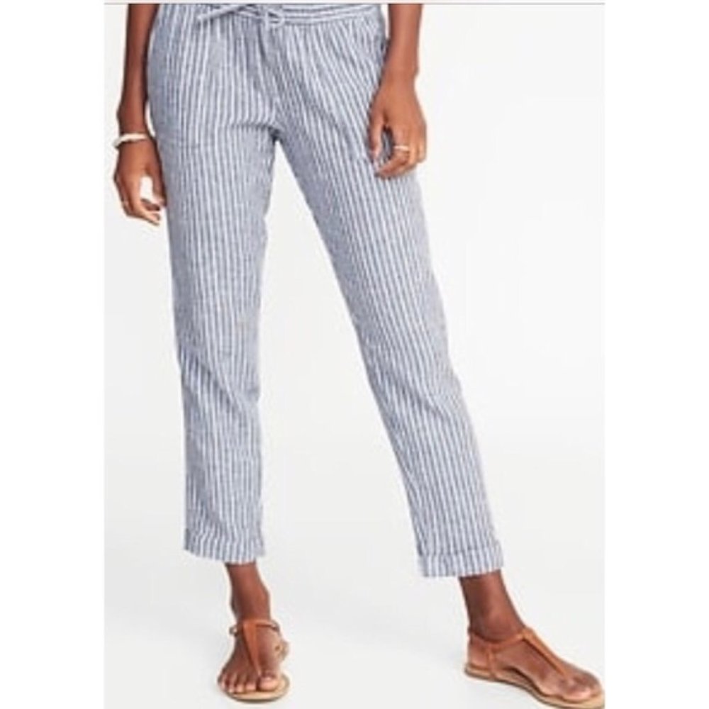 Old Navy Linen Striped Drawstring Cropped Pants